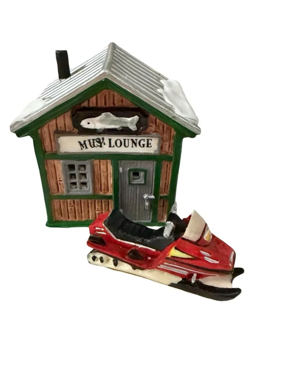 Lemax Mush Lounge Christmas Village Snowmobile Ski Lodge Building Figurine 2001